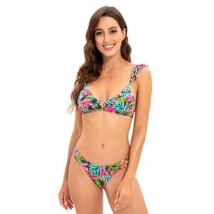 Lucky Brand Pink and Green Bikini Hipster